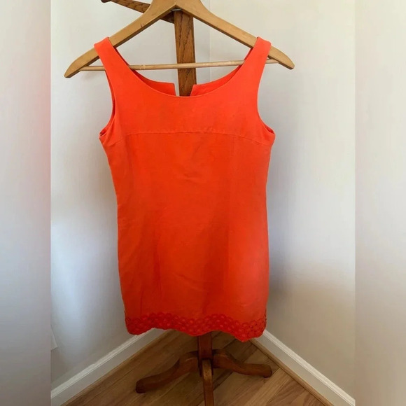 Merona Size 4 Bright Orange Linen Shift Dress with Embroidered detail on hem - Picture 2 of 4